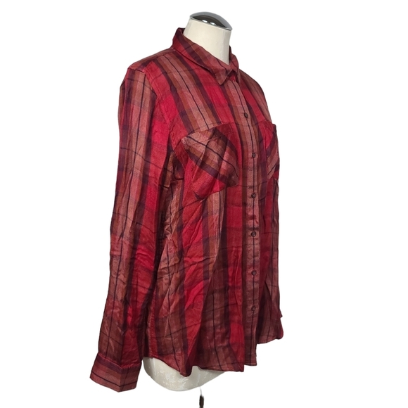 Lucky Brand Plaid Red Long Sleeves Button Down Shirt L - Picture 3 of 6